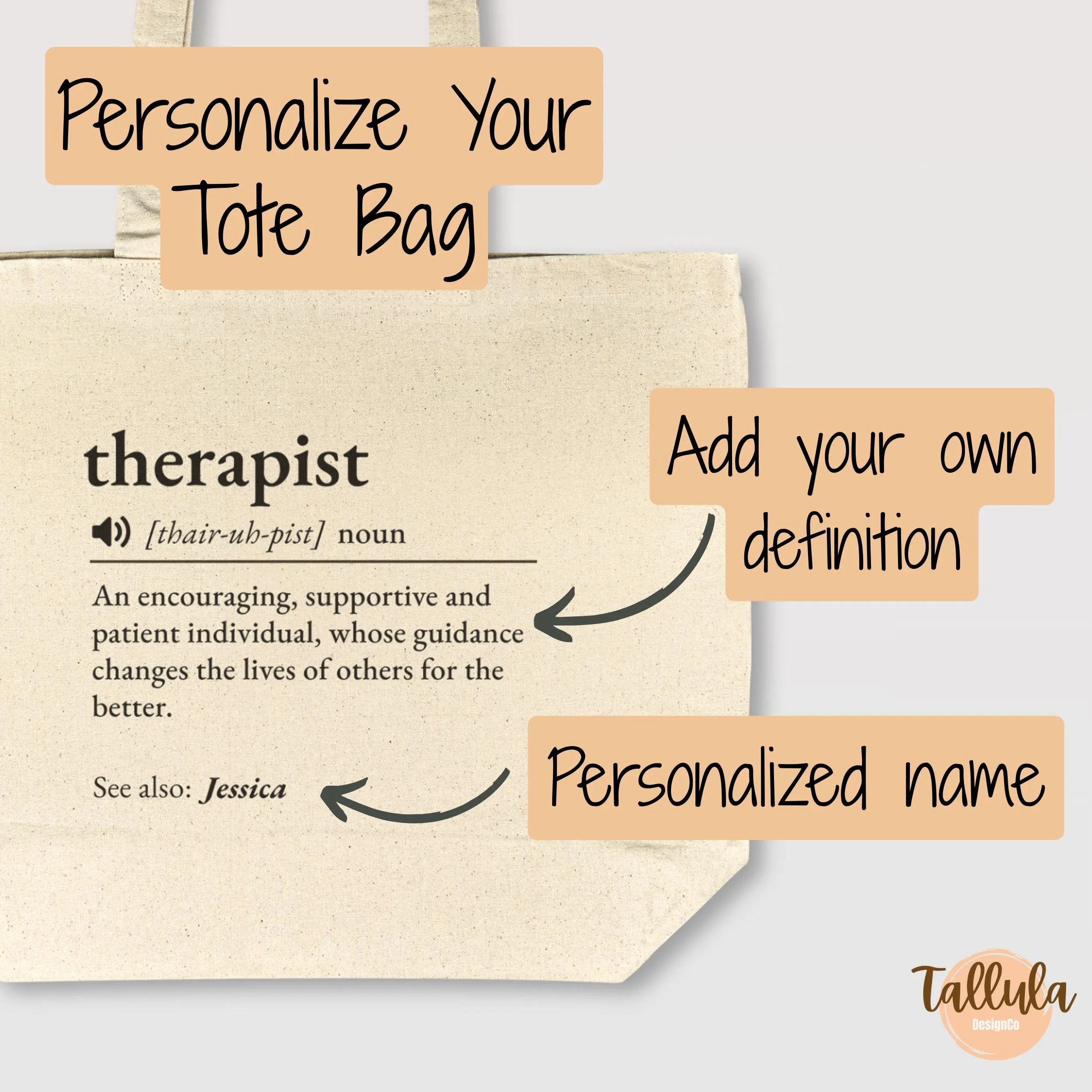 Personalized Therapist Definition Tote Bag - Counselor Gift