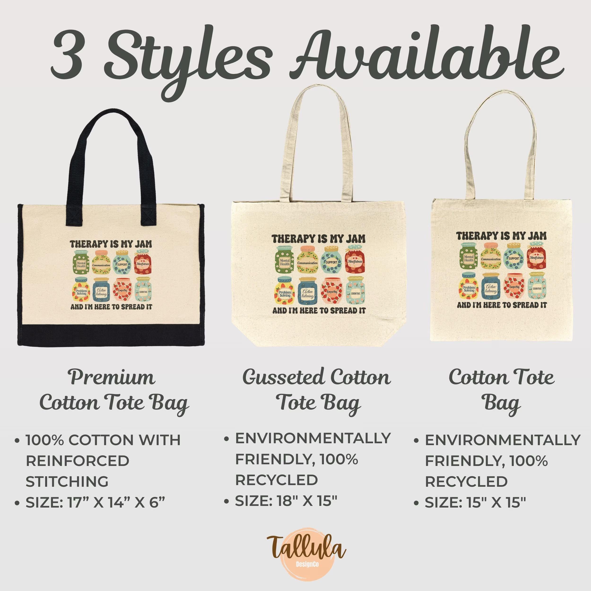 Therapy is My Jam Tote Bag Gift for Therapist Counselors, Psychologists & Psychotherapists
