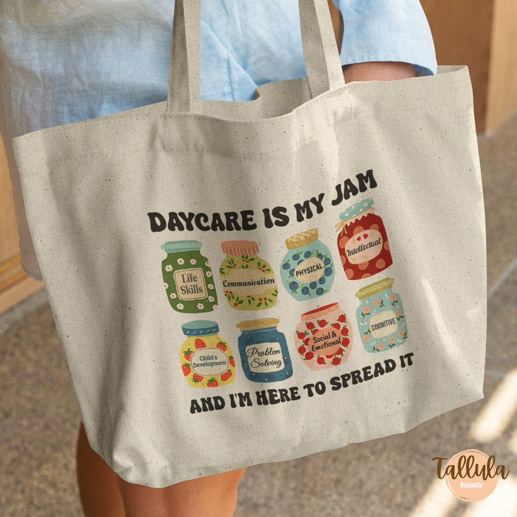 Daycare Teacher Tote Bag – “Daycare Is My Jam” – Childcare Teacher Team & Staff Gift