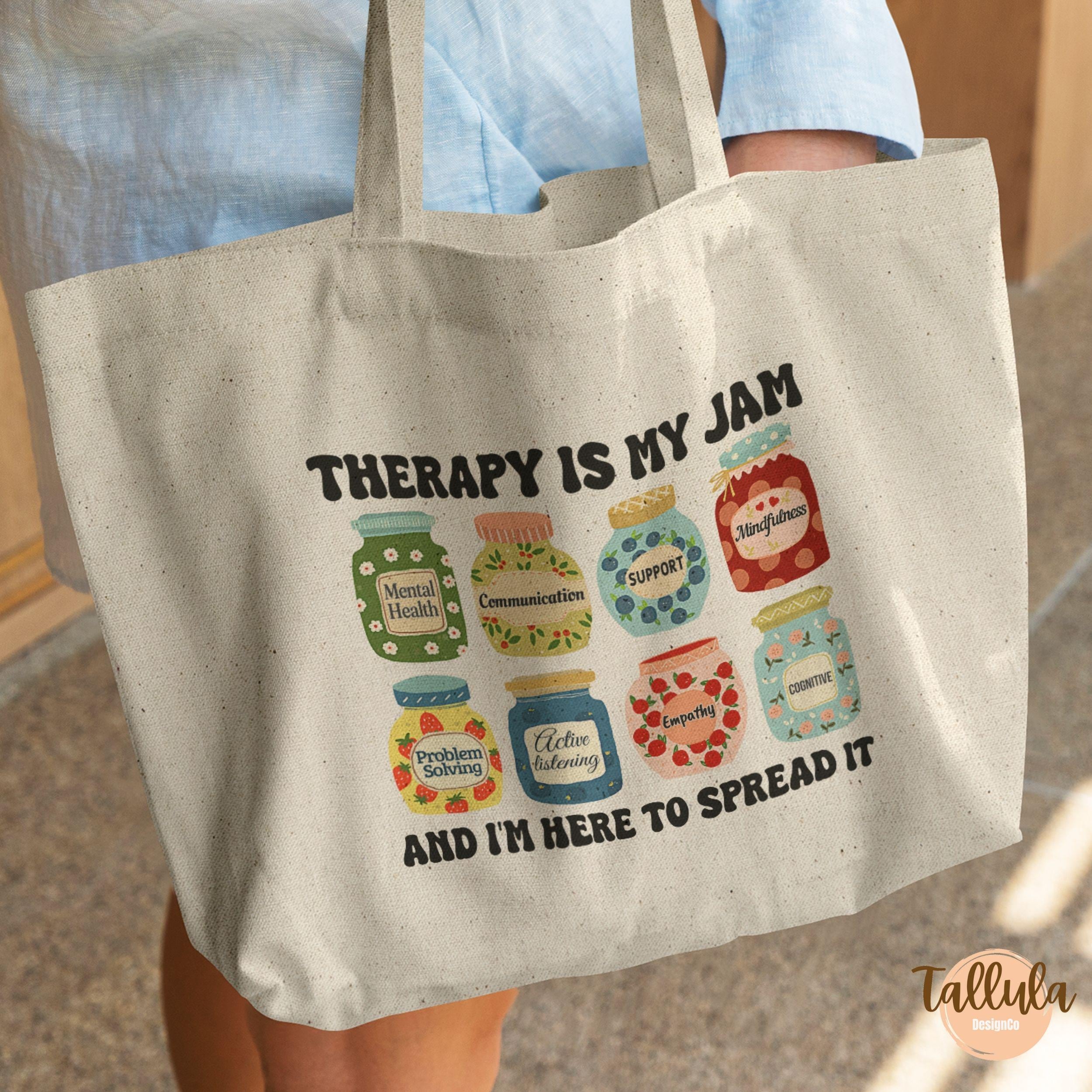 Therapy is My Jam Tote Bag Gift for Therapist Counselors, Psychologists & Psychotherapists