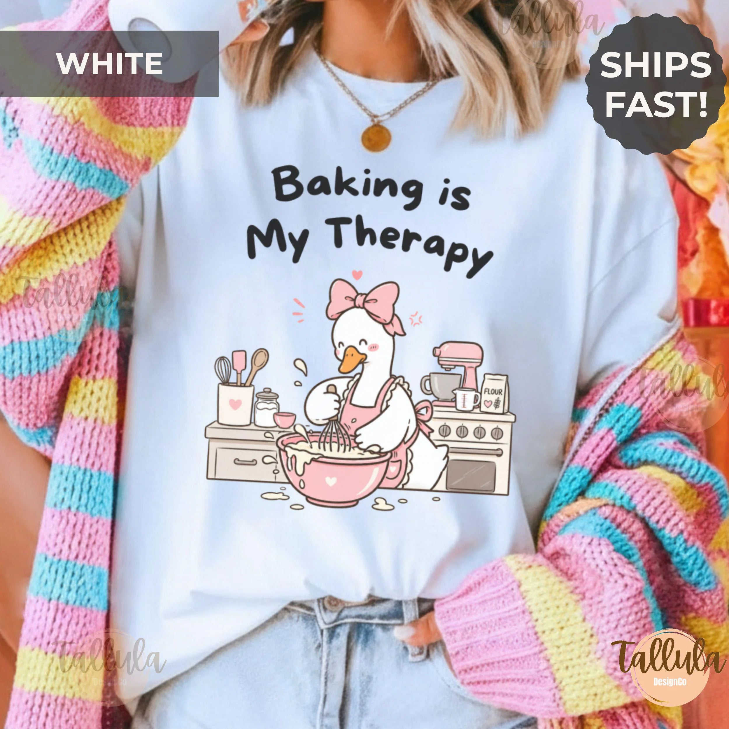 Comfort Colors Baking is My Therapy Shirt, Cute Funny Goose Baker Chef Graphic Tee