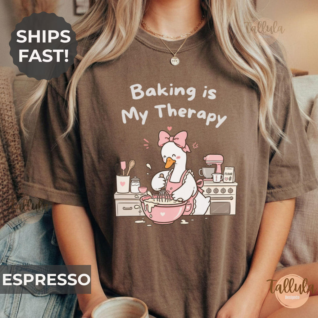 Comfort Colors Baking is My Therapy Shirt, Cute Funny Goose Baker Chef Graphic Tee