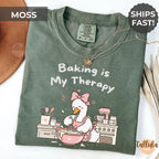 Comfort Colors Baking is My Therapy Shirt, Cute Funny Goose Baker Chef Graphic Tee