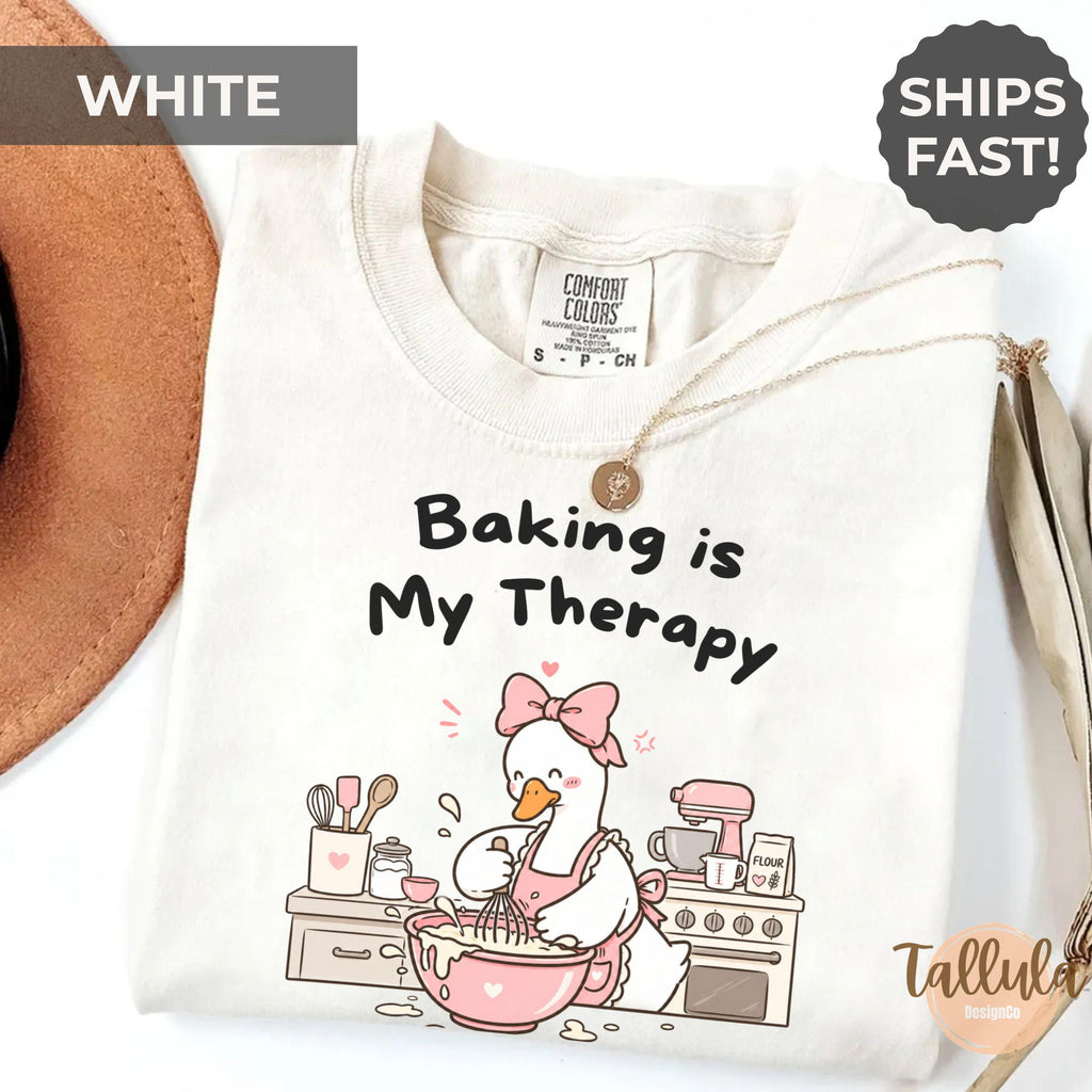 Comfort Colors Baking is My Therapy Shirt, Cute Funny Goose Baker Chef Graphic Tee