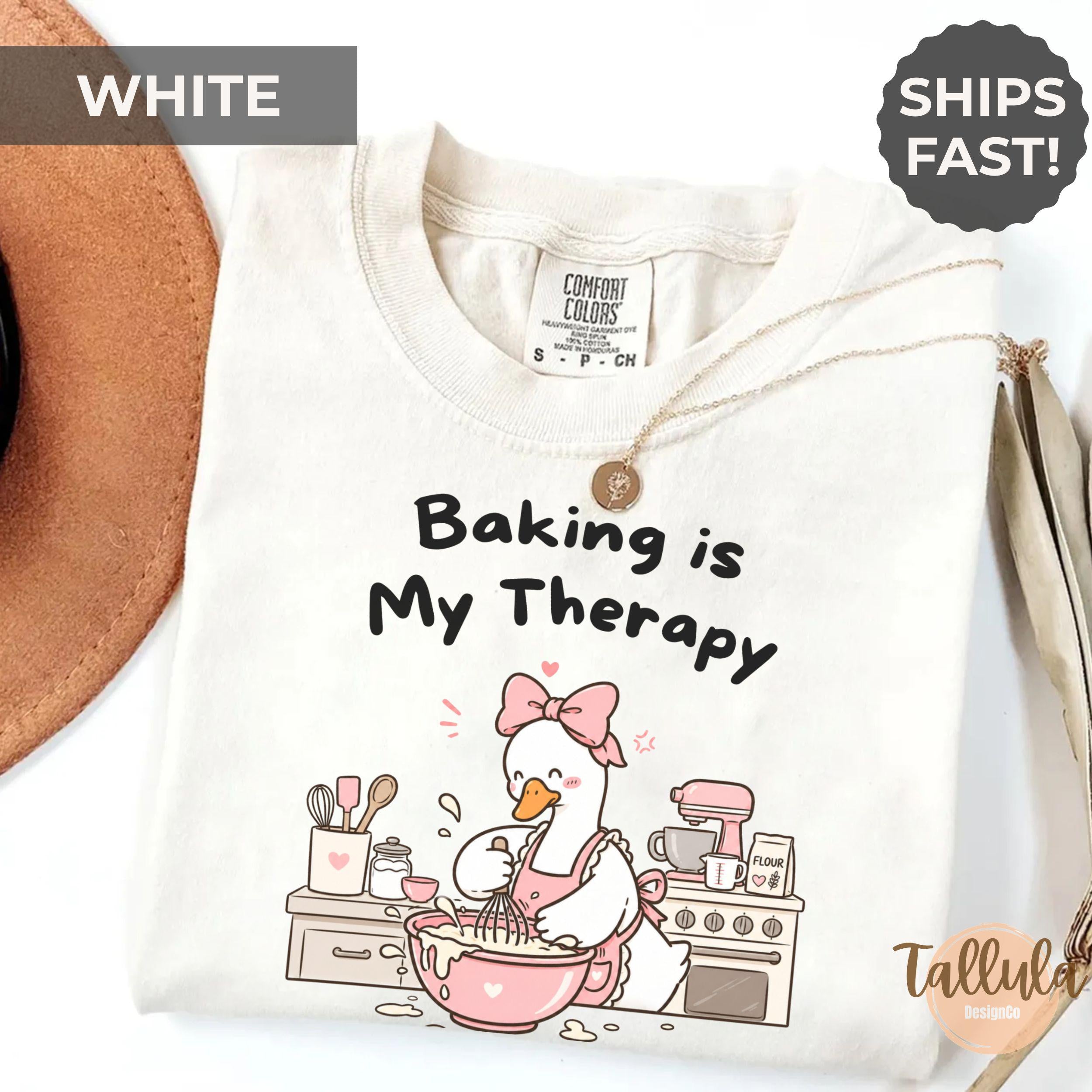 Comfort Colors Baking is My Therapy Shirt, Cute Funny Goose Baker Chef Graphic Tee