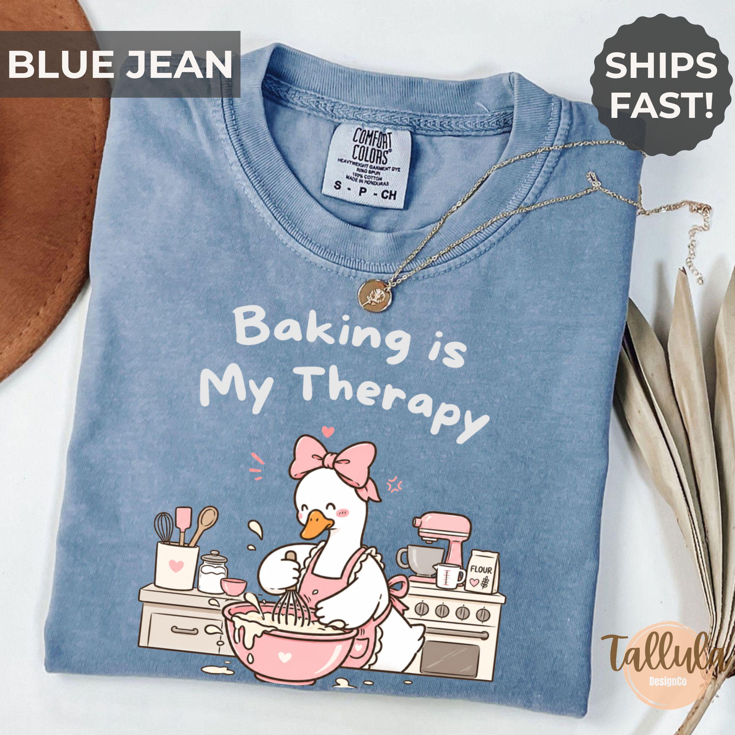 Comfort Colors Baking is My Therapy Shirt, Cute Funny Goose Baker Chef Graphic Tee